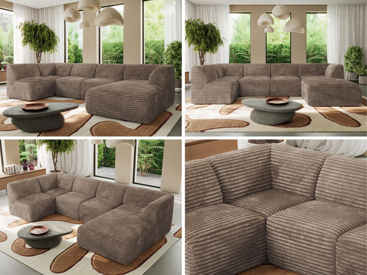 WOHNLANDSCHAFT MODARO U 5M - Braun Cord - Rechts - Schwarz/Braun, Textil (345/78/180cm) - MKS