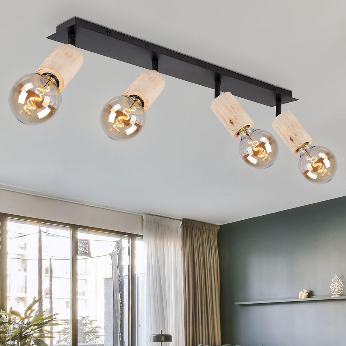 DECKENLEUCHTE Holz Schwarz Matt - Schwarz, Holz (80/10/18cm) - Globo Lighting