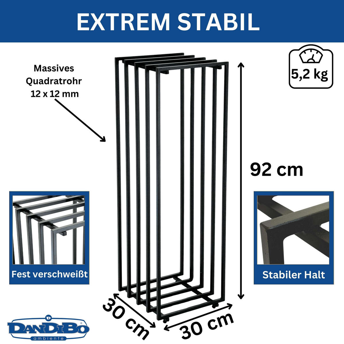 BLUMENSTÄNDER Metall Schwarz Eckig 96609 - Schwarz, Metall (30/92/30cm) - DanDiBo