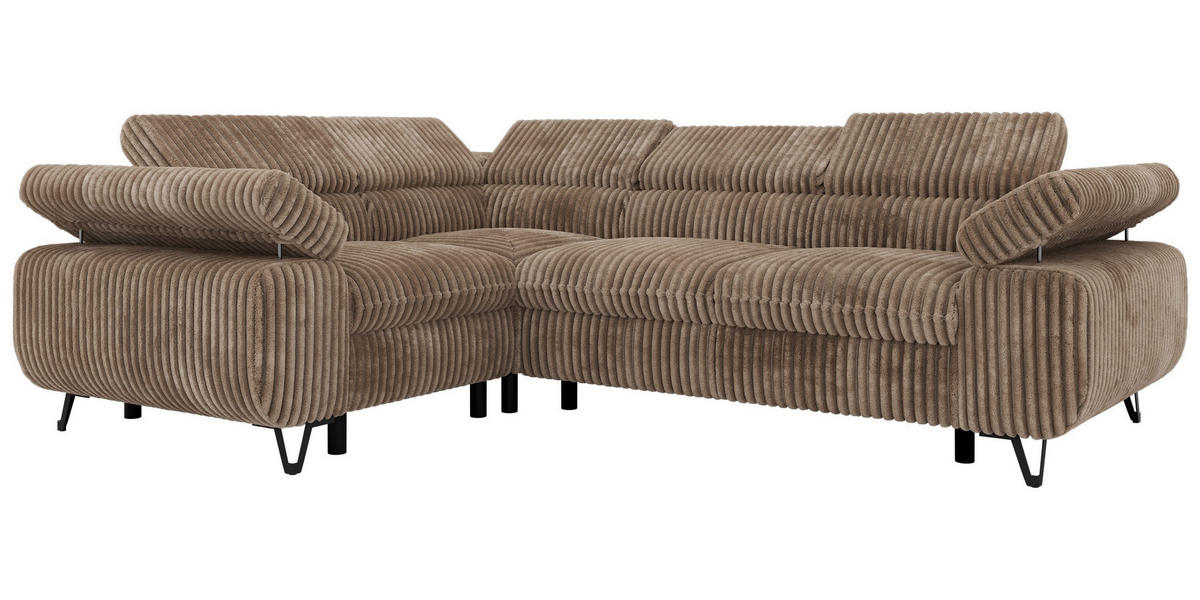 ECKSOFA ORSO L Braun Cord - Links Seite - Schwarz/Braun, Textil/Metall (197/268cm) - MKS
