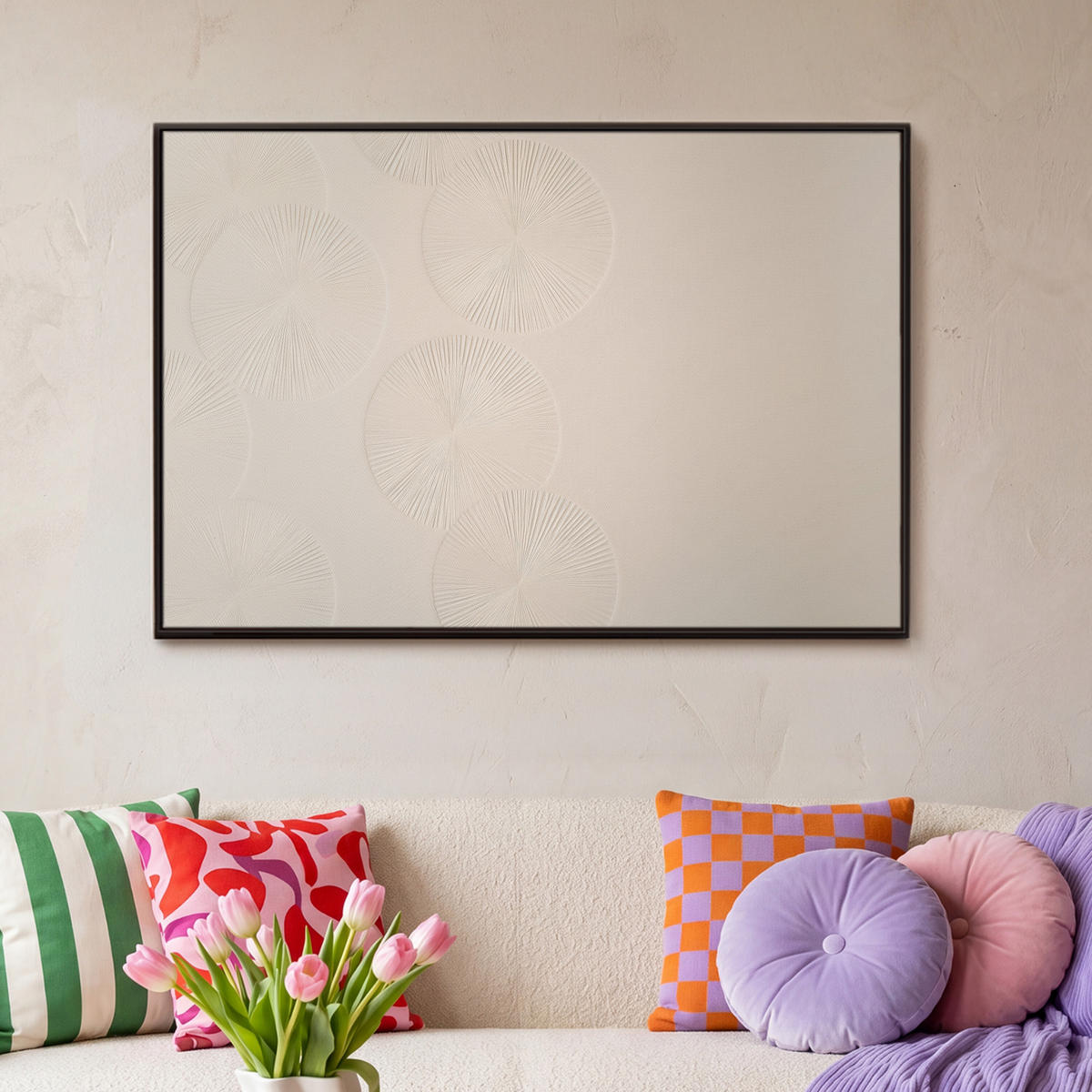 LEINWAND Bilder mit Rahmen - Japandi - Beige - Modern - 90x60 - Ecru, Textil (90/60cm) - MuchoWow