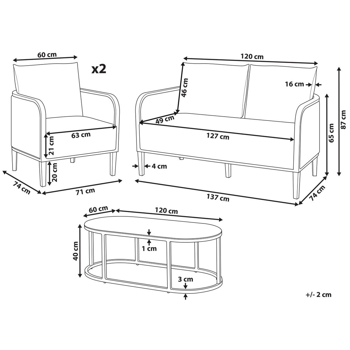 LOUNGE SET 4-Sitzer Aluminium schwarz Auflagen weiß Montefalco - Creme, Metall - Beliani