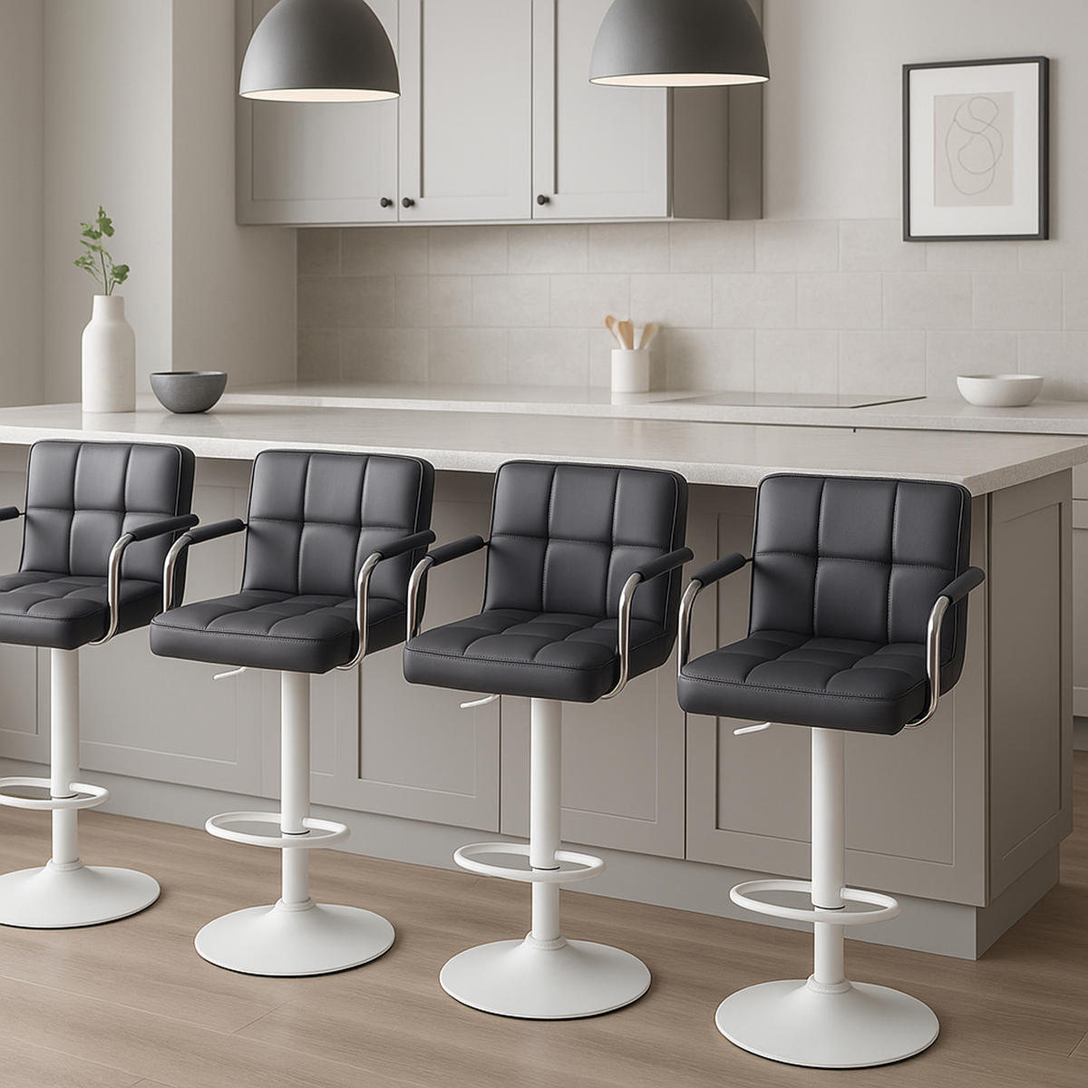 BARHOCKER 2er Set Luca weiß grau - Weiß/Grau, Kunststoff/Metall (54/112/46cm) - TPFLiving