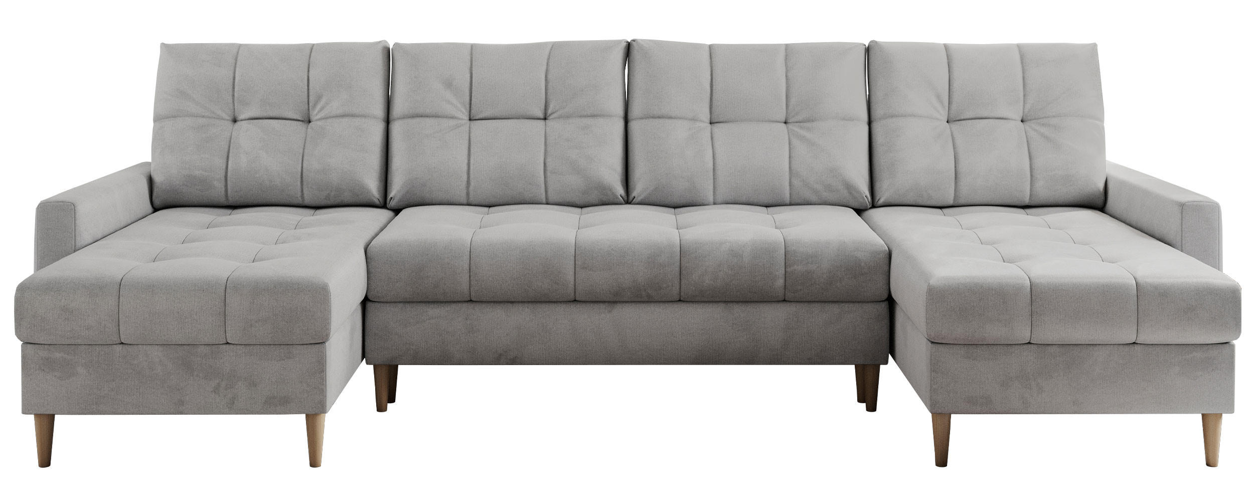 WOHNLANDSCHAFT Colin U Velvet Hellgrau - Hellgrau/Braun, Holz/Textil (290/75/140cm) - MKS