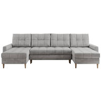 WOHNLANDSCHAFT Colin U Velvet Hellgrau - Hellgrau/Braun, Holz/Textil (290/75/140cm) - MKS