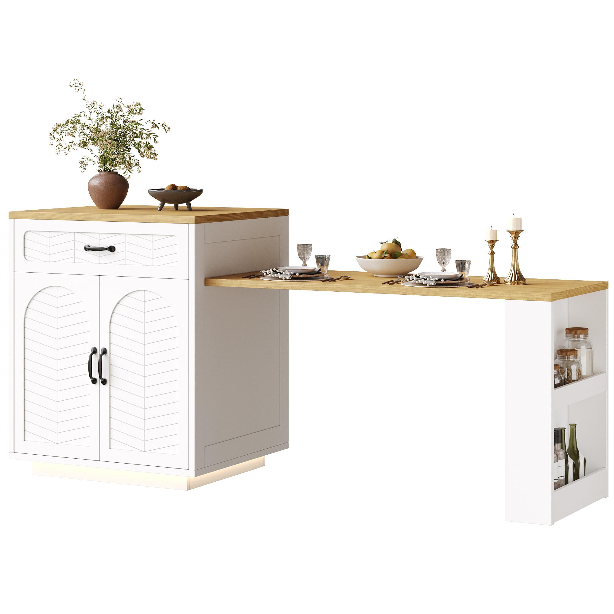 KÜCHENINSEL 80/70/95,5 cm weiß aus MDF mit Ausziehtisch - Weiß, Holzwerkstoff (80/95.5/70cm) - OKWISH