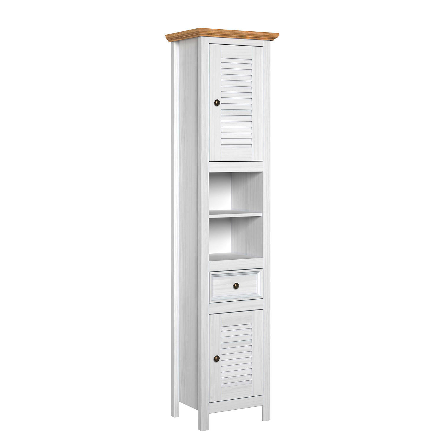 MASSIVER HOCHSCHRANK - Kiefer - Braun/Weiß, Holz/Metall (45/190/35cm) - home24