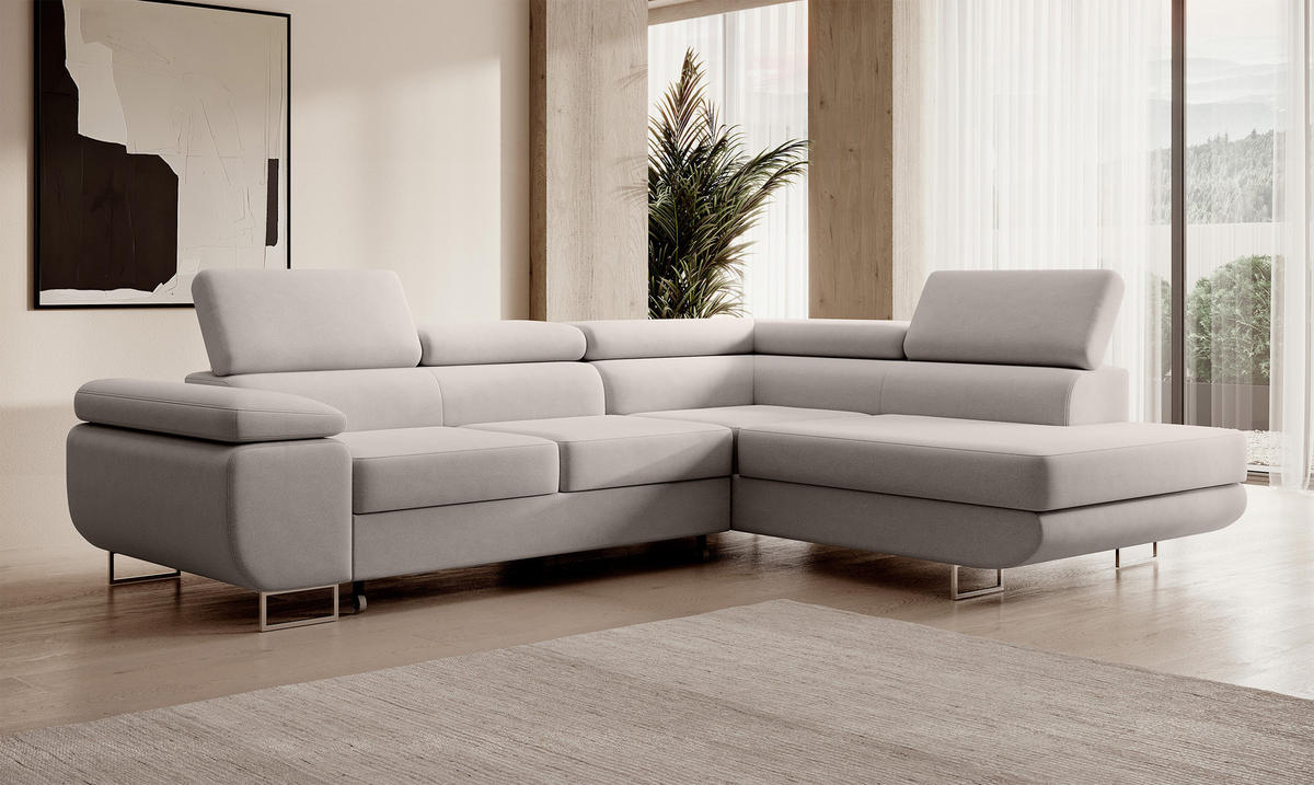 ECKSOFA Stevil Cremeweiß Velours - Silberfarben/Creme, Textil/Metall (275/203cm) - Selsey