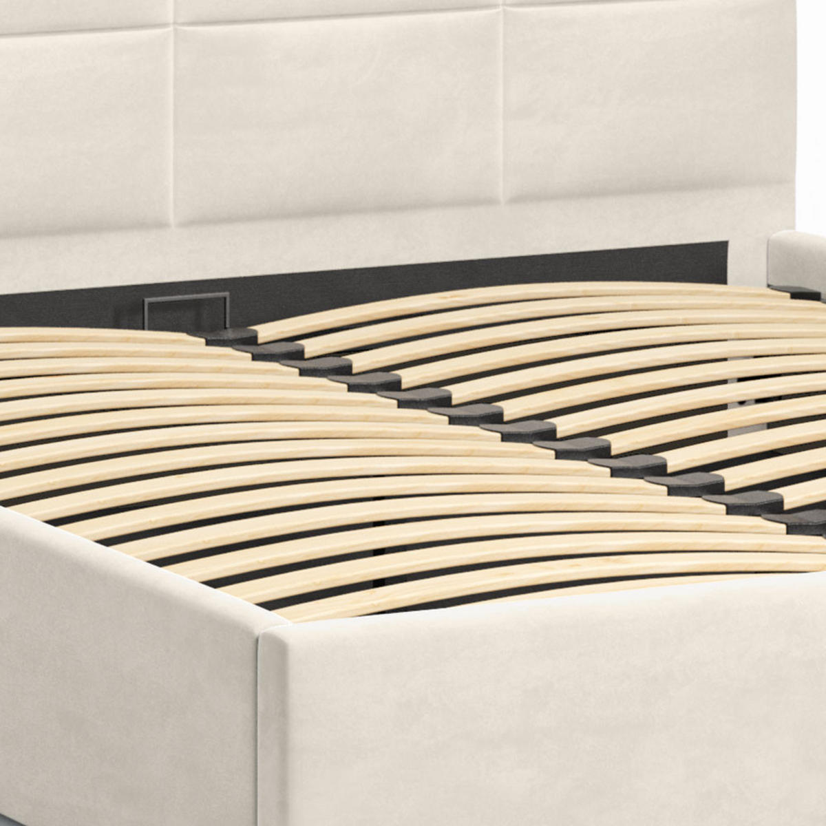 POLSTERBETT 160×200 mit Bettkasten und Lattenrost Mika HLR-5 Beige Velours - Beige, Holz (160/200cm) - Jana