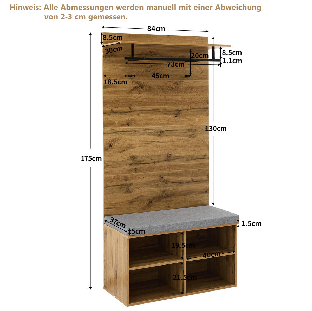 GARDEROBE 84/175/35 cm Eichefarben aus Spanplatte mit Schuhbank - Eichefarben, Holzwerkstoff (84/175/35cm) - OKMYHOME