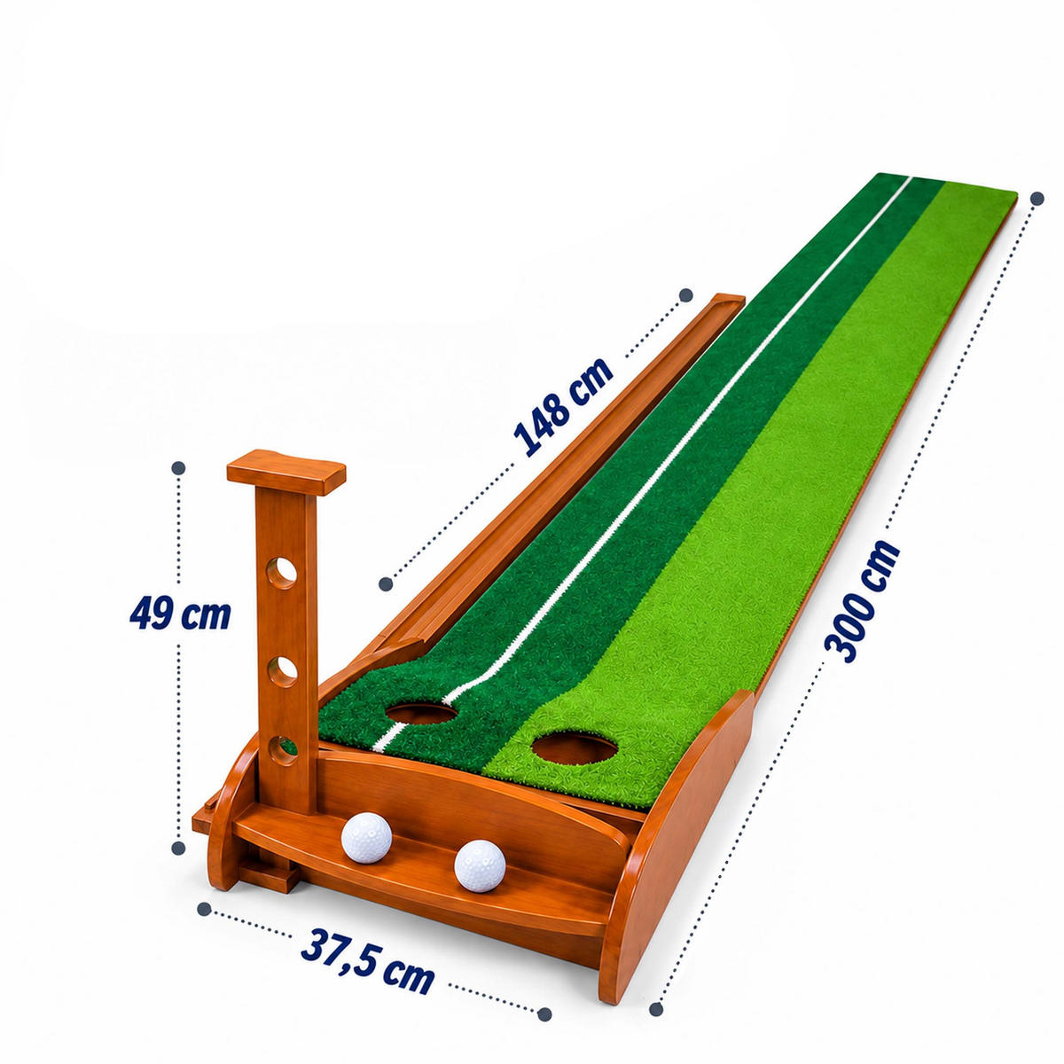 PUTTINGMATTE Natur Grün automatische Ballrückgabe 300 cm - Multicolor, Holz/Kunststoff (37.5/300cm) - Relaxdays