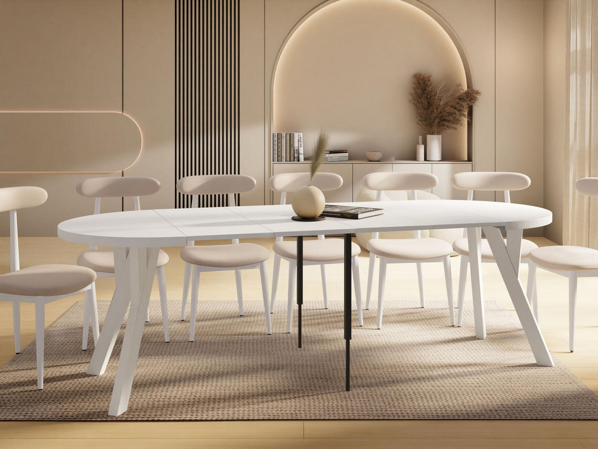 ESSTISCH Vero Weiß rund ausziehbar verlängerbar, Weiß 100-300/100/77 cm - Weiß, Holz/Holzwerkstoff (100/100/77cm) - WFL GROUP