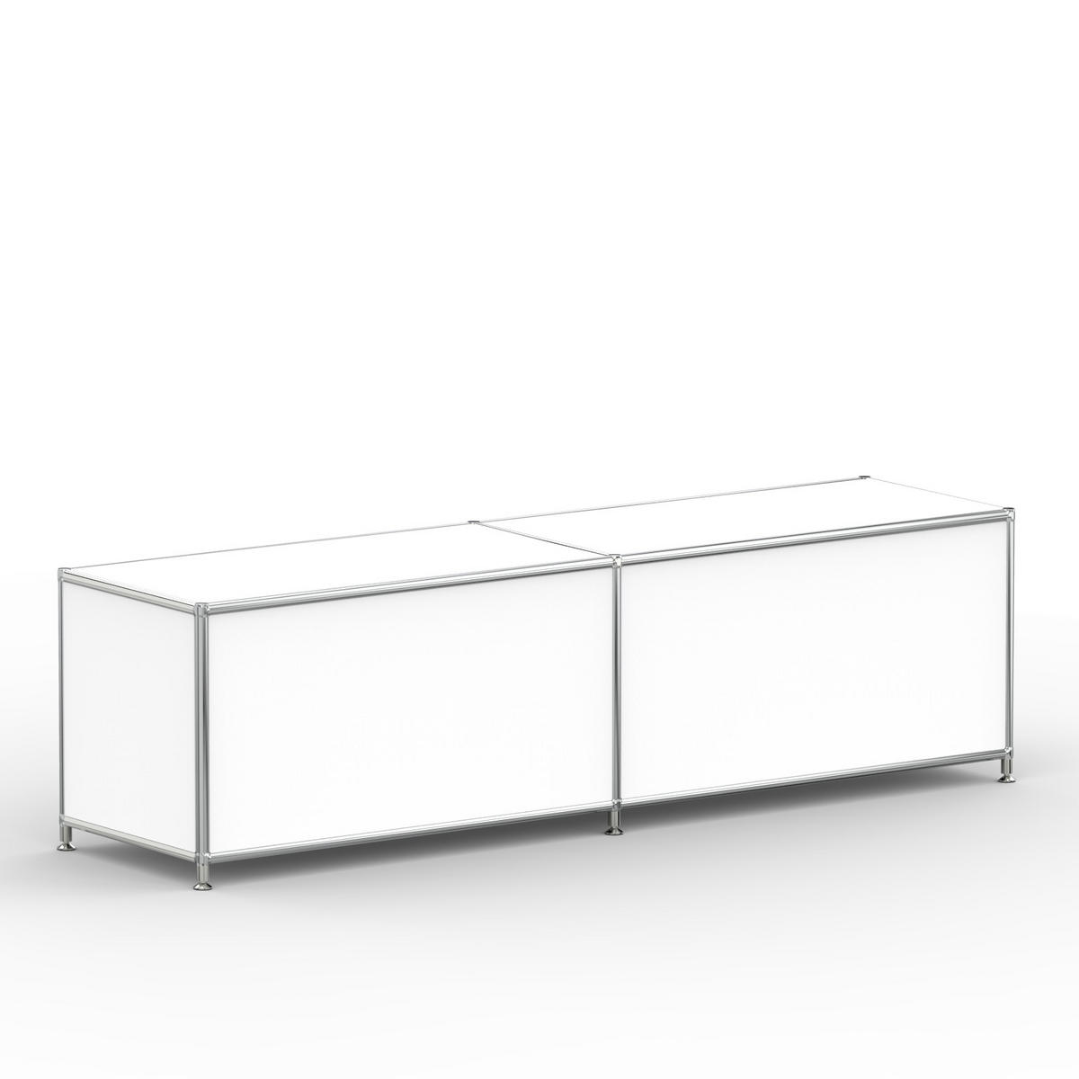 TV Board mit 2 Klappen & Schloss, Breite 152 cm, Signalweiß - Chromfarben/Silberfarben, Metall (40/43/152.2cm) - Versee