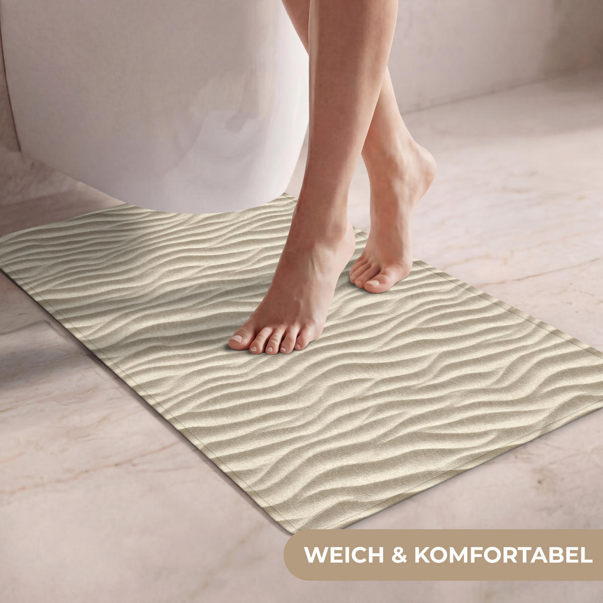 WC-VORLEGER Sand - Wellen - Beige WC Teppich 50x80 cm - Beige, Kunststoff/Textil (50/1cm) - OnlyWow