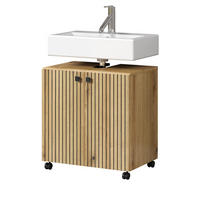 WASCHBECKENUNTERSCHRANK Evoke Eiche 60 cm, Badschrank auf Rollen - Eichefarben/Schwarz, Holzwerkstoff/Kunststoff (60/64/42cm) - Top.Furn