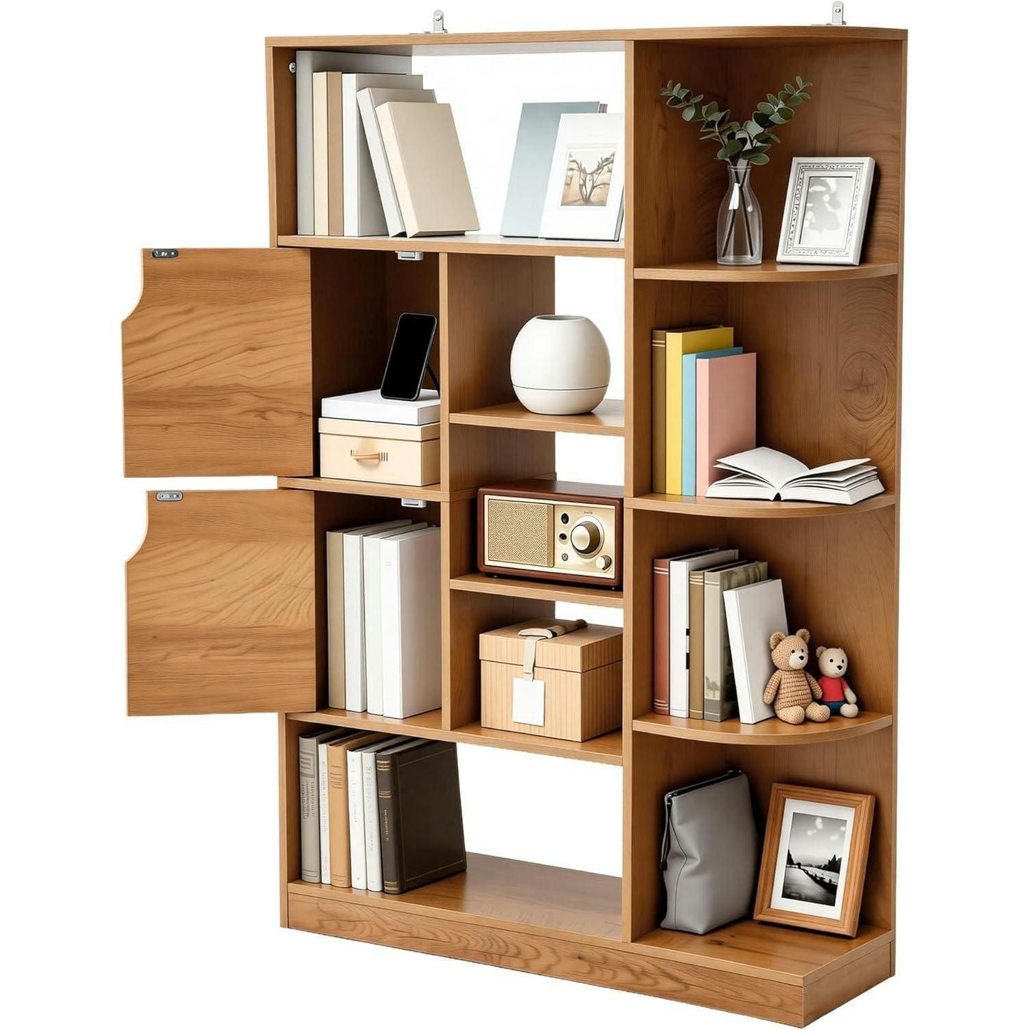 BÜCHERREGAL mit 9 offenen Regalböden und 2 Türen Eichenfarbe 80 x 24 x 120 cm - Braun, Holzwerkstoff (24/80/120cm)