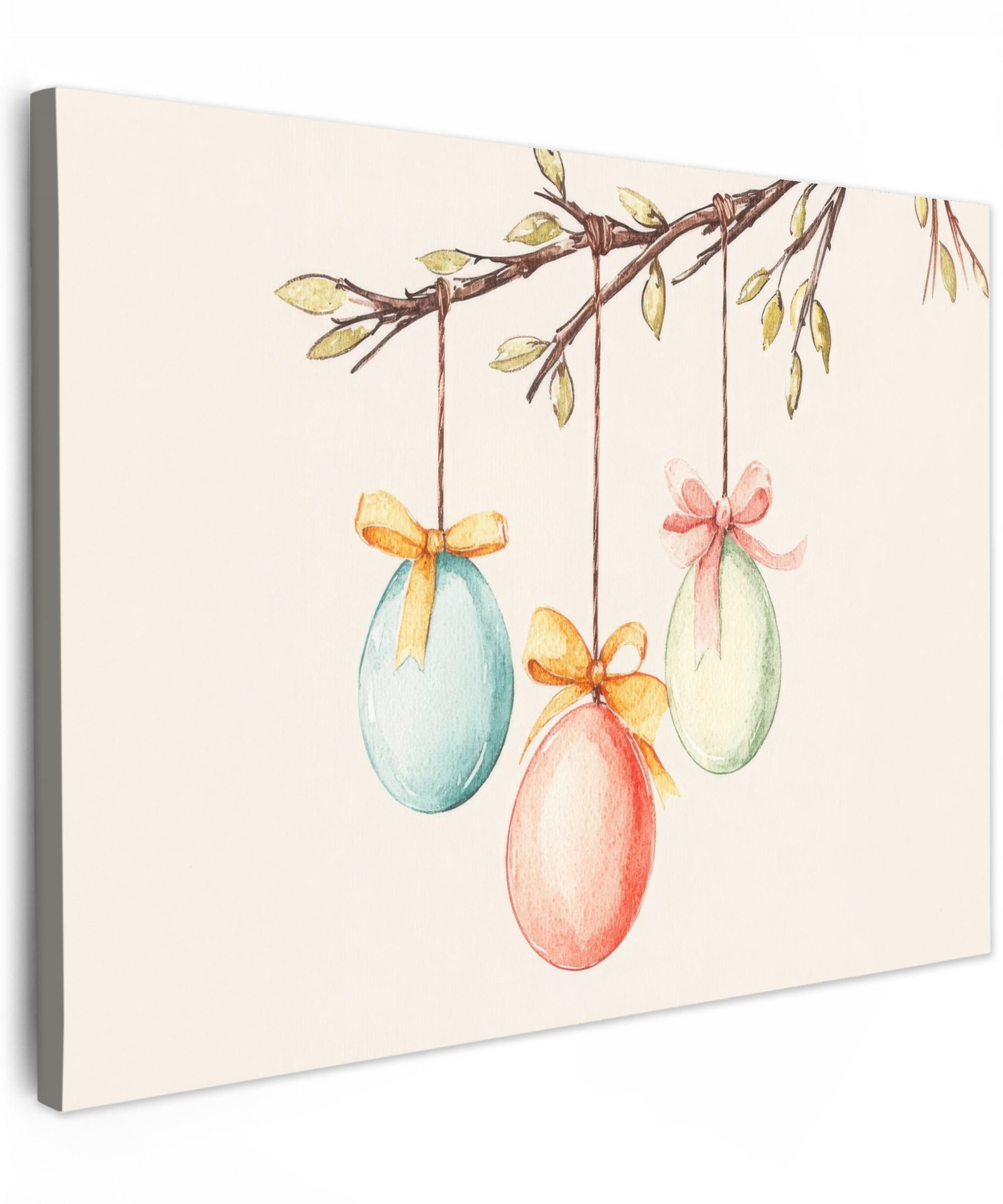 LEINWANDBILD Osterkuchen - Schleife - Eier Wandbilder 80x60 cm - Creme, Textil (80/60cm) - MuchoWow