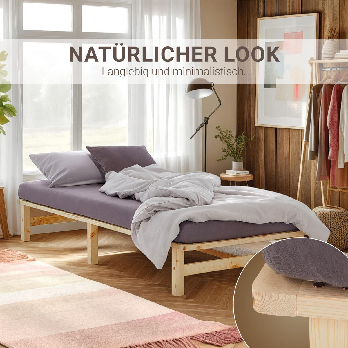 HOLZBETT Palettenbett 90/200 cm natur - Braun, Holz (90/200cm) - Homestyle4u
