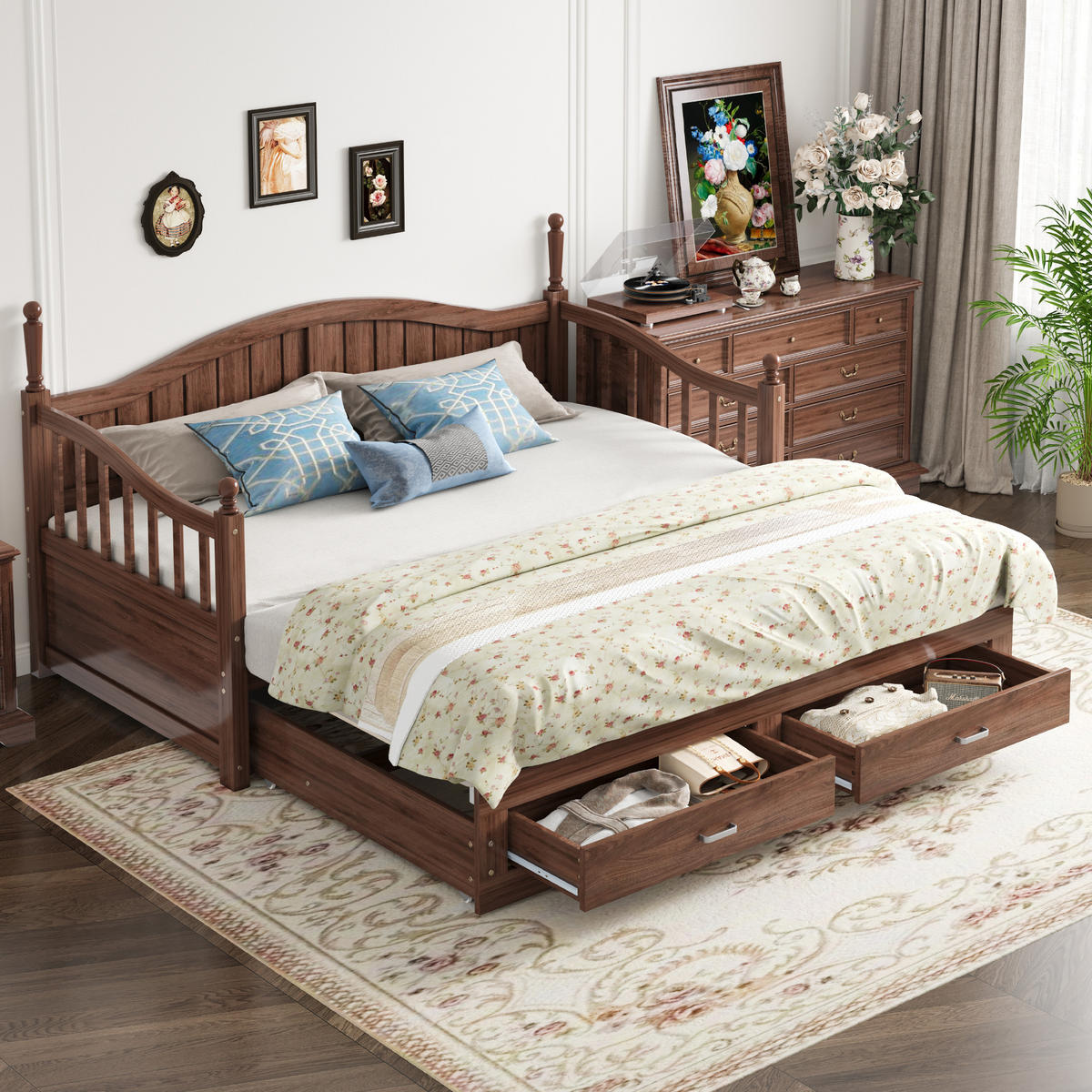 MULTIFUNKTIONSBETT 90/190 cm naturfarben aus Holz mit Ausziehfunktion und Schubladen - Naturfarben, Holzwerkstoff (90/190cm) - OKWISH