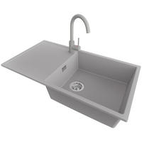 GRANITSPÜLE Ibiza, 2-er set Grau 90/50 cm 1 Becken + Küchenarmatur 32/20 cm + Ablauf-Set ab 60er Unterschrank - Chromfarben/Grau, Kunststoff (90/19/50cm) - Primagran