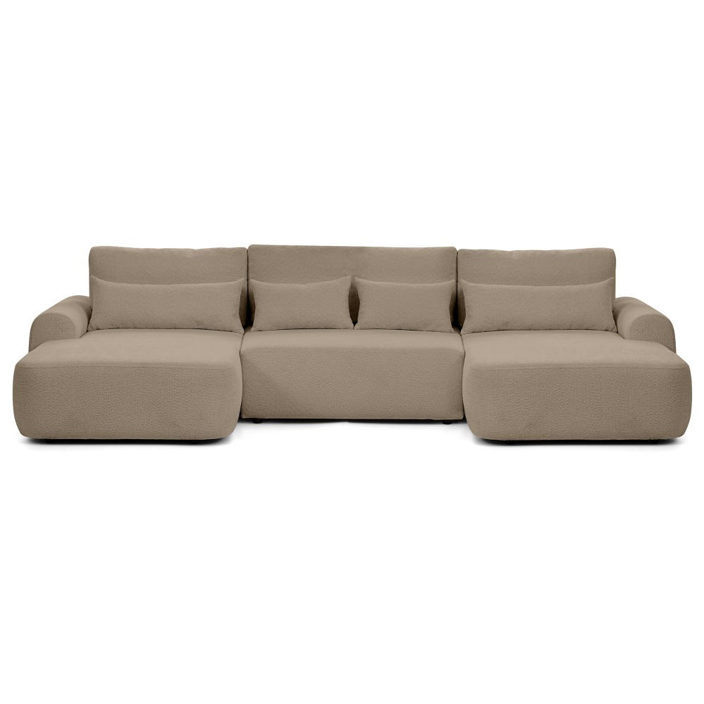 WOHNLANDSCHAFT Oliver mit Schlaffunktion, Dunkelbeige, Bouclé-Stoff - Schwarz/Cappuccino, Holzwerkstoff (355/87/160cm) - Beautysofa