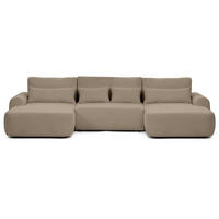 WOHNLANDSCHAFT Oliver mit Schlaffunktion, Dunkelbeige, Bouclé-Stoff - Schwarz/Cappuccino, Holzwerkstoff (355/87/160cm) - Beautysofa