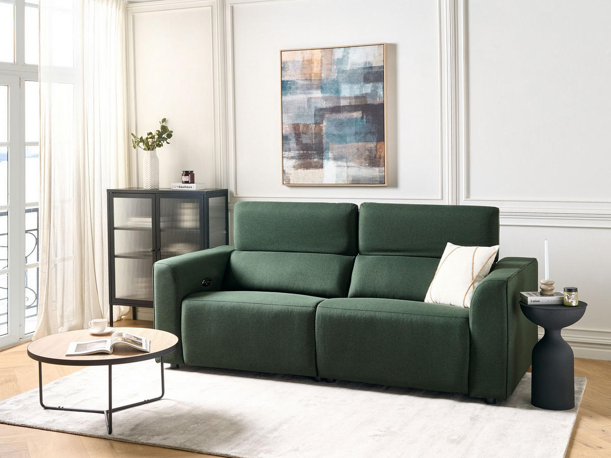 2-SITZER-SOFA dunkelgrün USB-Port elektrisch verstellbar Ulven - Grün, Textil (222/76/106cm) - Beliani