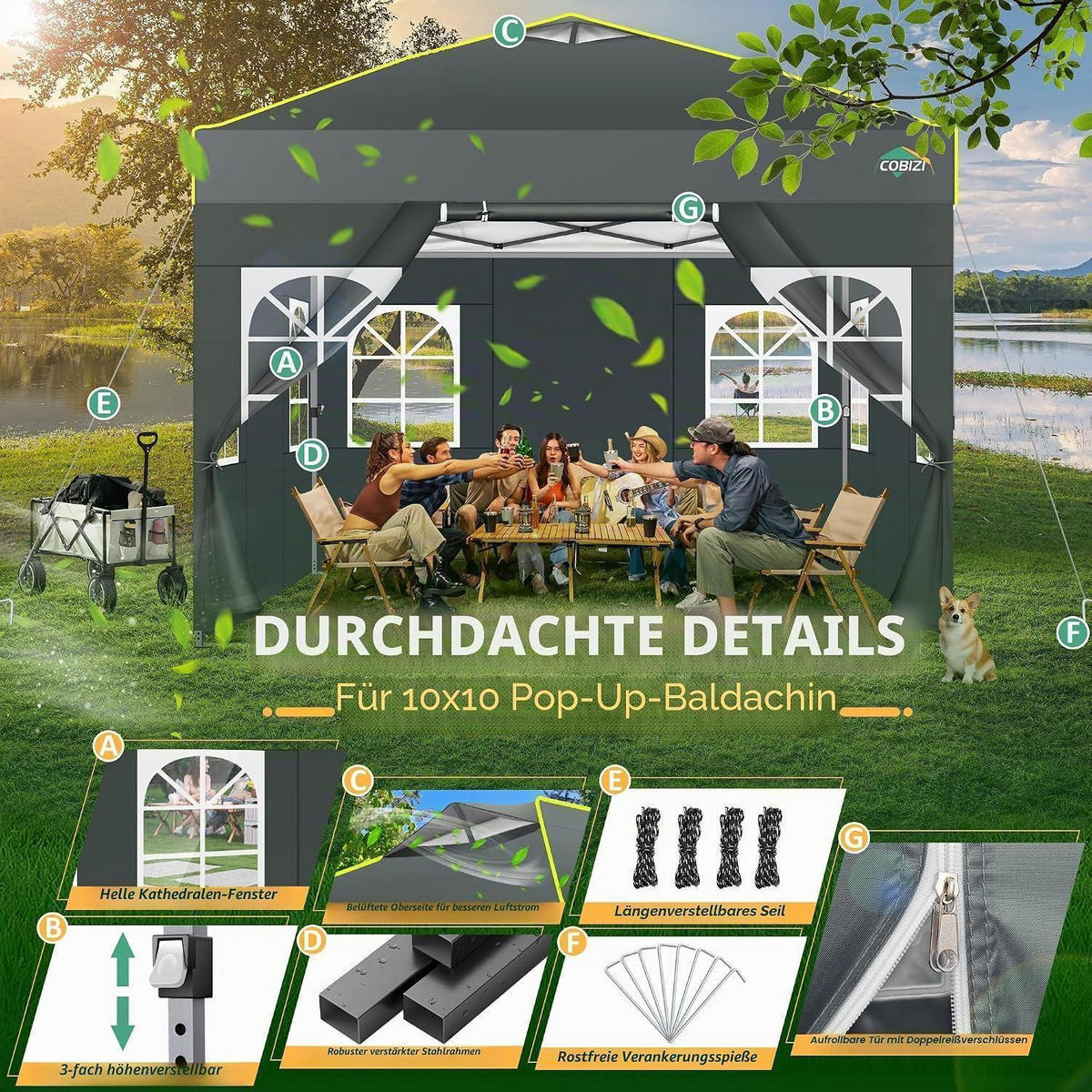 FALTPAVILLON 3x3m Grau Wasserdicht mit Seitenwänden - Grau, Textil (300/298/300cm)