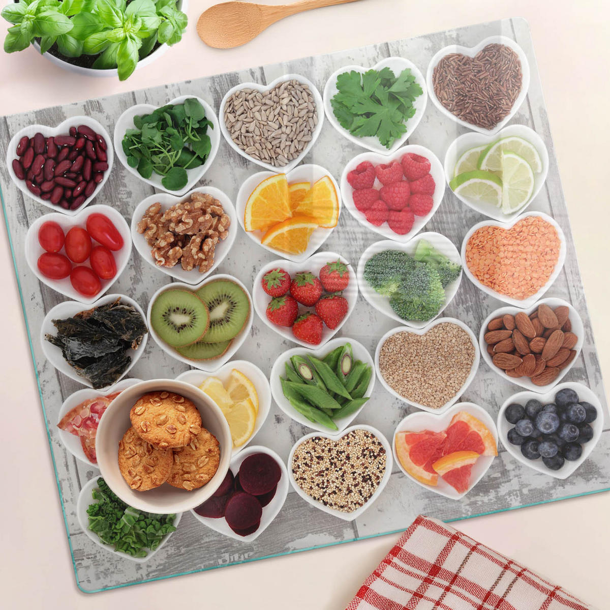 GLASPLATTE 60x52 cm Gesundes Essen - Multicolor, Glas (60/0.4/52cm) - TULUP