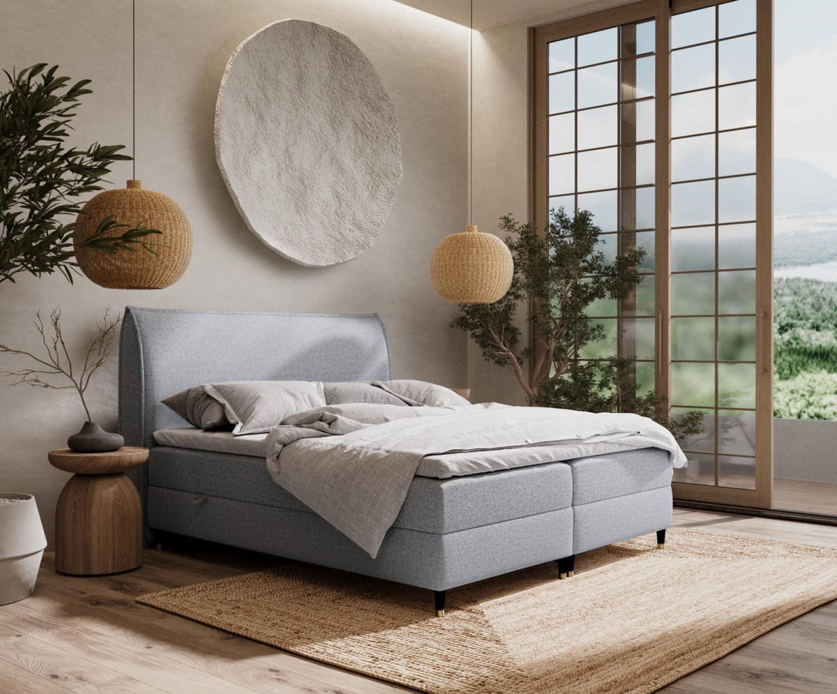 BOXBETT Melba Grau 180/200 cm mit Bonellmatratze - Schwarz/Grau, Holz/Holzwerkstoff (180/200cm) - Maison de Reve