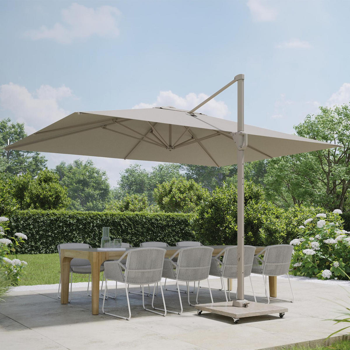 AMPELSCHIRM rechteckig 4 x 3 m Challenger T¹ Premium 360° kippbar natur/sand - Creme, Metall (300/400cm) - Platinum