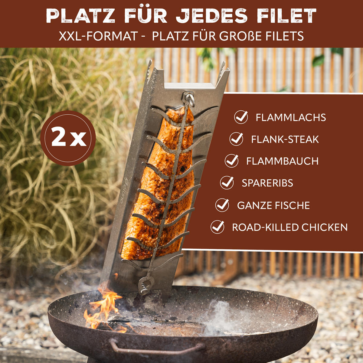 FLAMMLACHSBRETT aus Edelstahl - Edelstahlfarben, Metall (16/60/4cm) - eluno