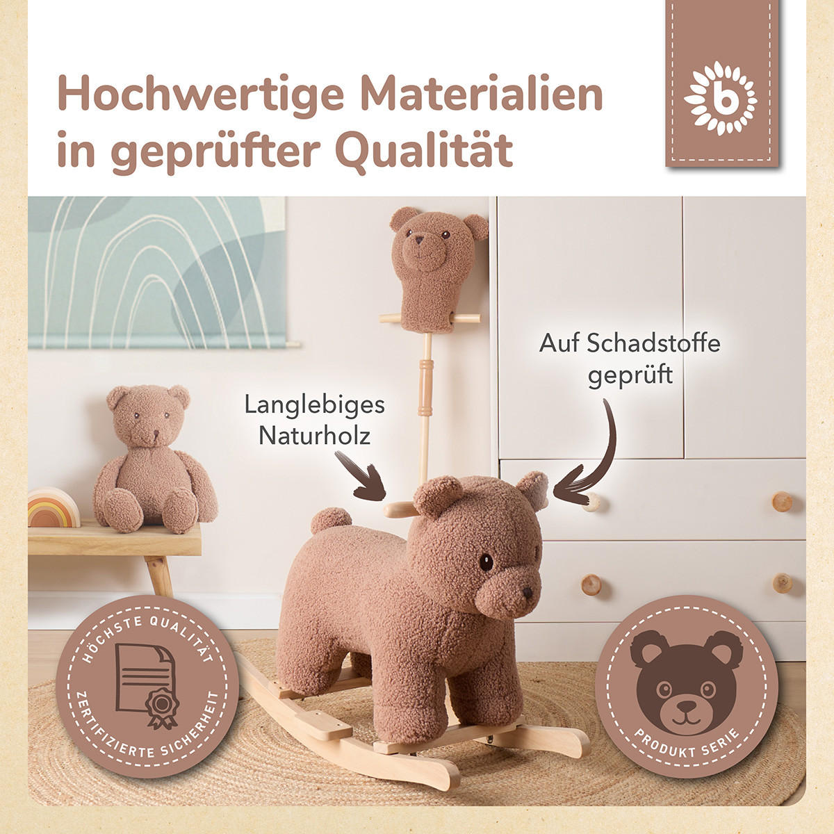 SCHAUKELTIER Bär Mika - Braun, Textil (33/45/68cm) - Bieco Spielwaren