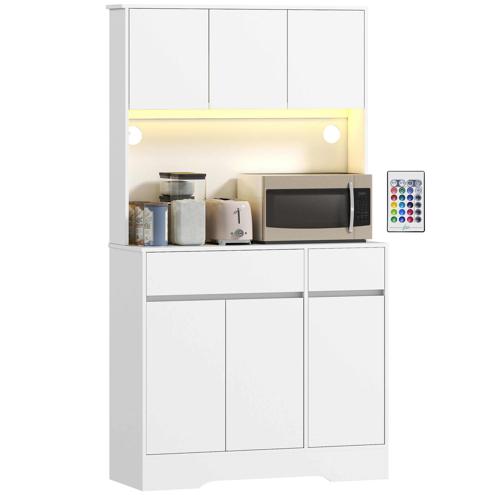 BUFFET DE-11183 LED-Beleuchtung, 6 Türen Weiß - Weiß, Holzwerkstoff (38/180/100cm) - ComfortXL