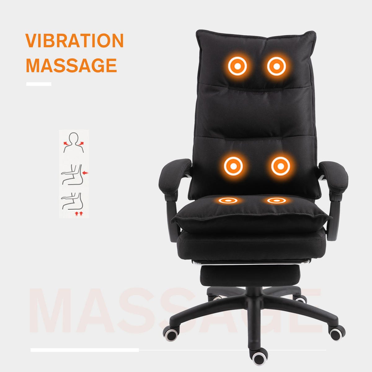 BÜROSTUHL mit Massagefunktion, Ergonomischer Schreibtischstuhl, Schwarz - Schwarz, Kunststoff (62/130/70cm) - Vinsetto