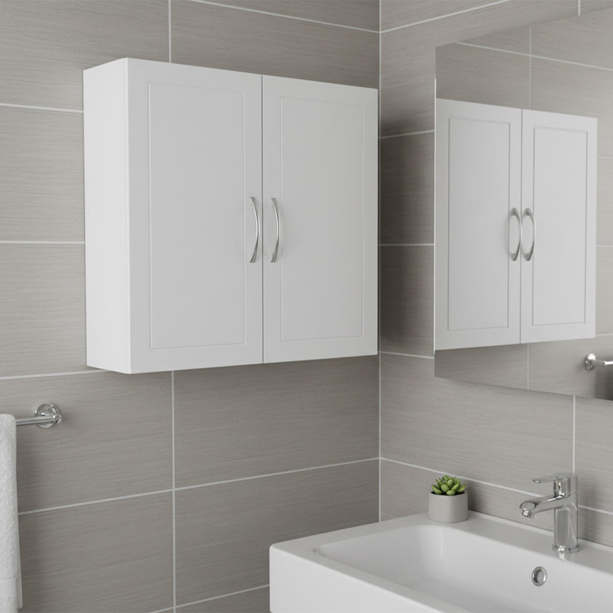 HÄNGESCHRANK Weiß Silber Bad 60x60x18 cm - Silberfarben/Weiß, Holzwerkstoff/Metall (60/60/18cm) - Relaxdays