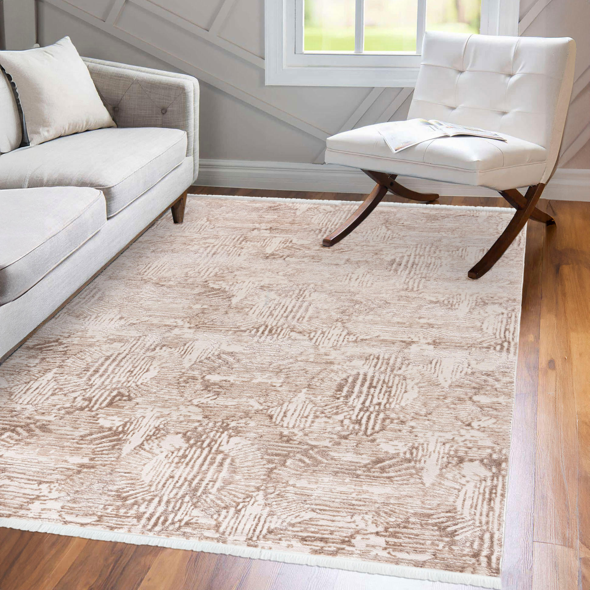 TEPPICH Beige Modern Geometrisch - Rechteckig mit Fransen, Abstrakt - 140 x 200 cm - Beige/Creme, Textil (140/200cm) - Mazovia