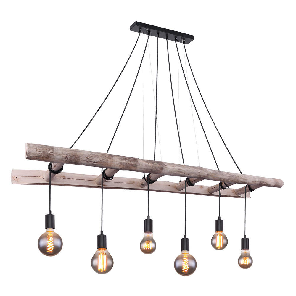 HÄNGELEUCHTE IRMGARD Schwarz Natur - Schwarz, Holz (160/30/192cm) - Globo Lighting
