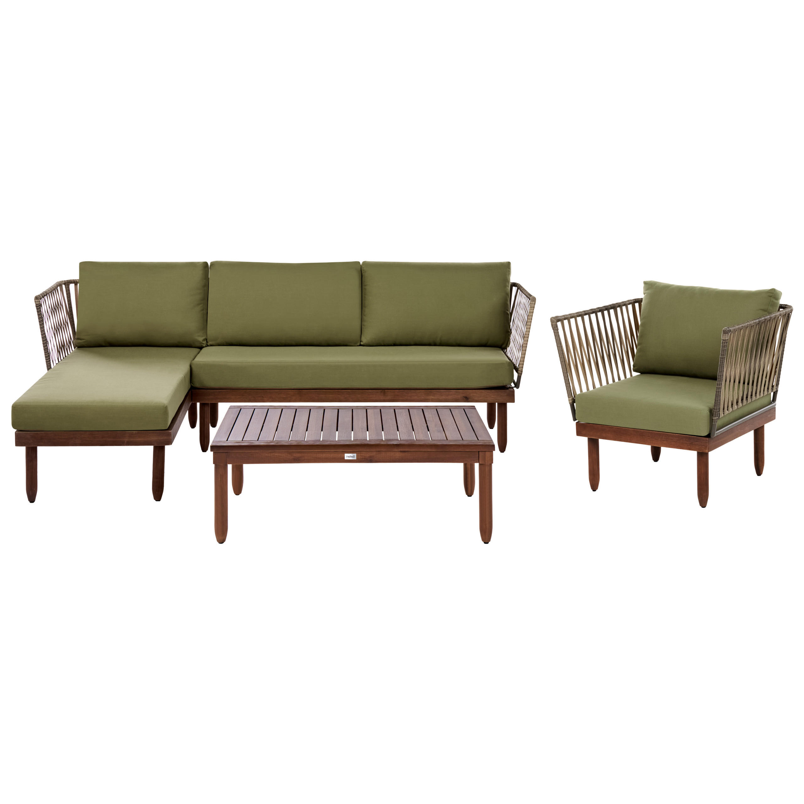 LOUNGE-SET mit Tisch 4-Sitzer Akazienholz rechtsseitig Dunkelbraun/Grün Cremona - Braun/Grün, Holz - Beliani