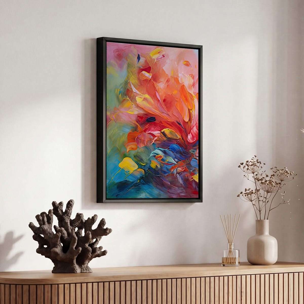 LEINWAND Bilder mit Rahmen - Ölgemälde - Kunst - Abstrakt - Farbenfroh - 20x30 - Altrosa, Textil (20/30cm) - MuchoWow