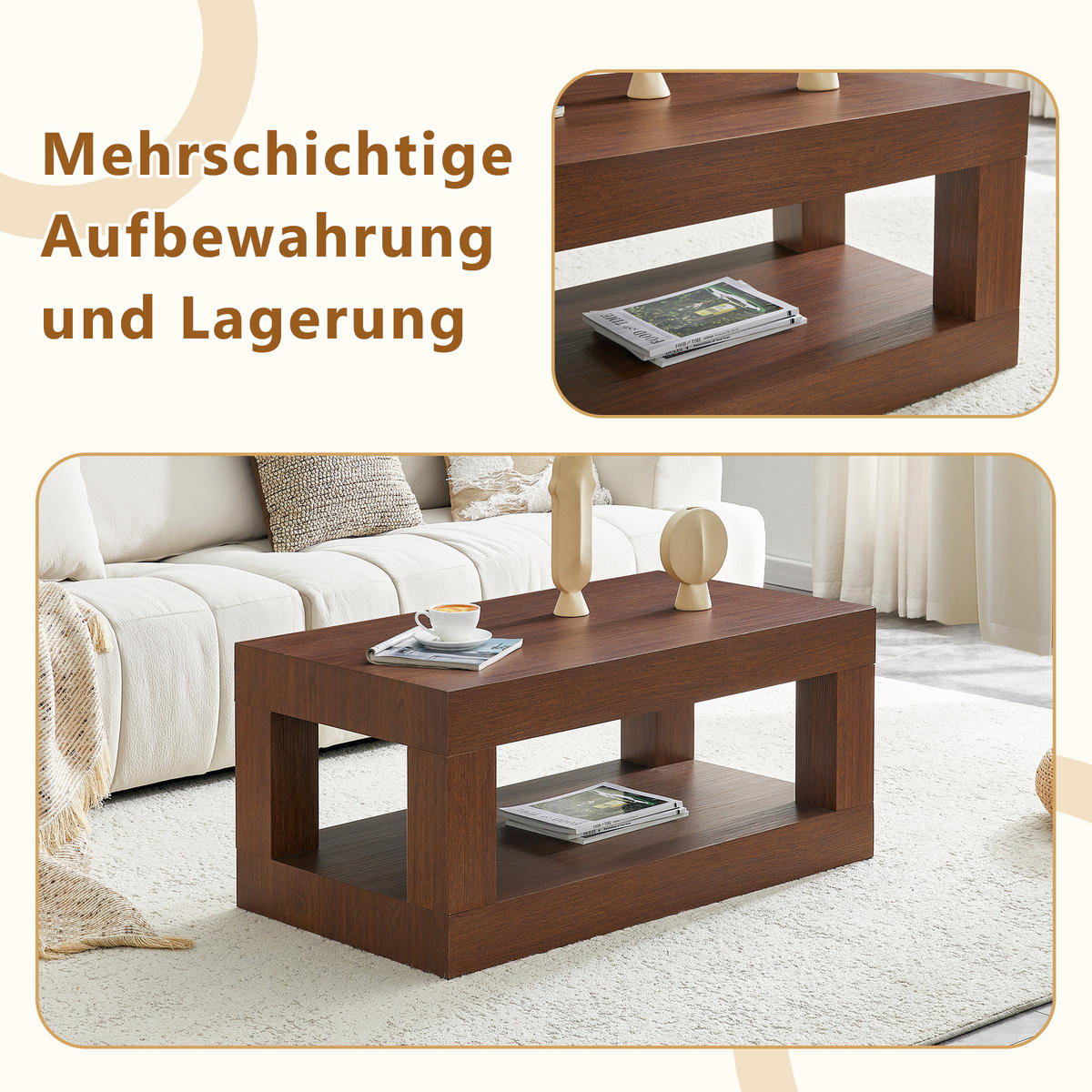 COUCHTISCH Walnuss 93/53/45,5 cm - Walnussfarben, Holzwerkstoff (53/93/45.5cm) - PANGIVO
