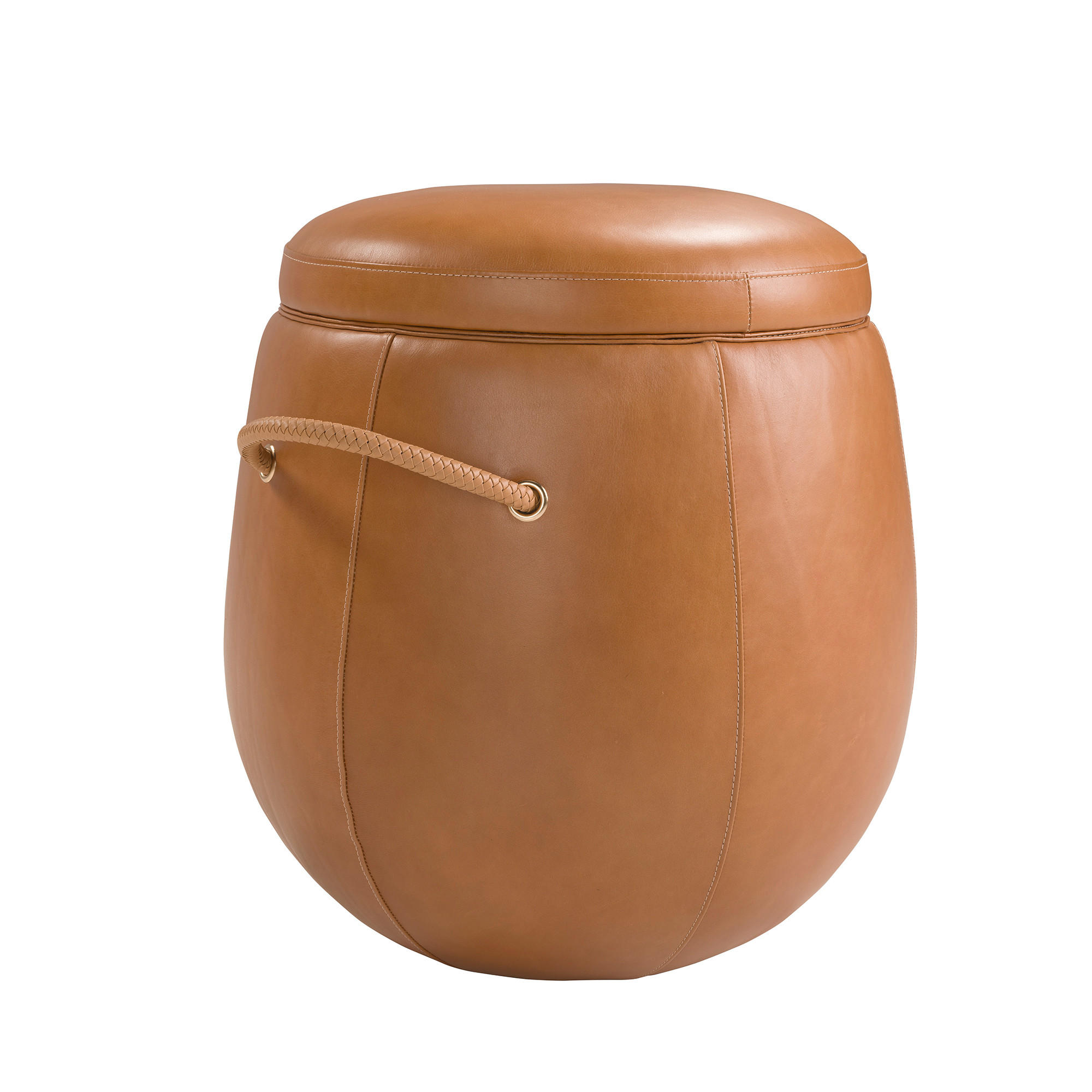 POUF rund Kamel 52/52/57 - Braun, Leder (52/57/52cm) - ANGEL CERDA