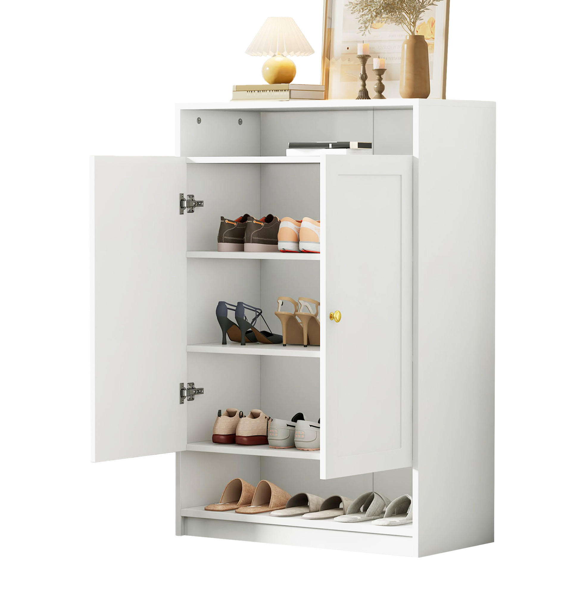 SCHUHSCHRANK 73/34/109 cm in Weiß mit 2 Türen und verstellbaren Einlegeböden - Weiß, Holzwerkstoff (73/109/34cm) - Flora Grace