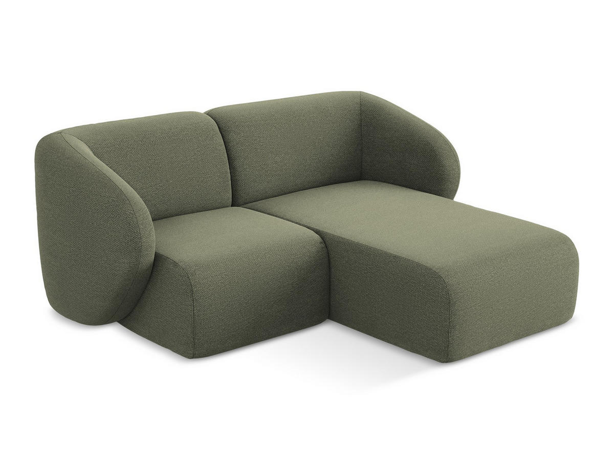 ECKSOFA Rechts Bouclé Stoff Grün - Schwarz/Olivgrün, Holzwerkstoff/Kunststoff (178/166cm) - Makamii