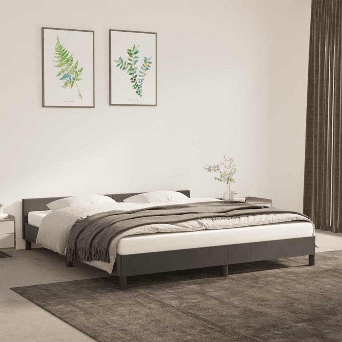BETTGESTELL ohne Matratze Dunkelgrau 160x200 cm Samt - Grau, Textil - furnicato