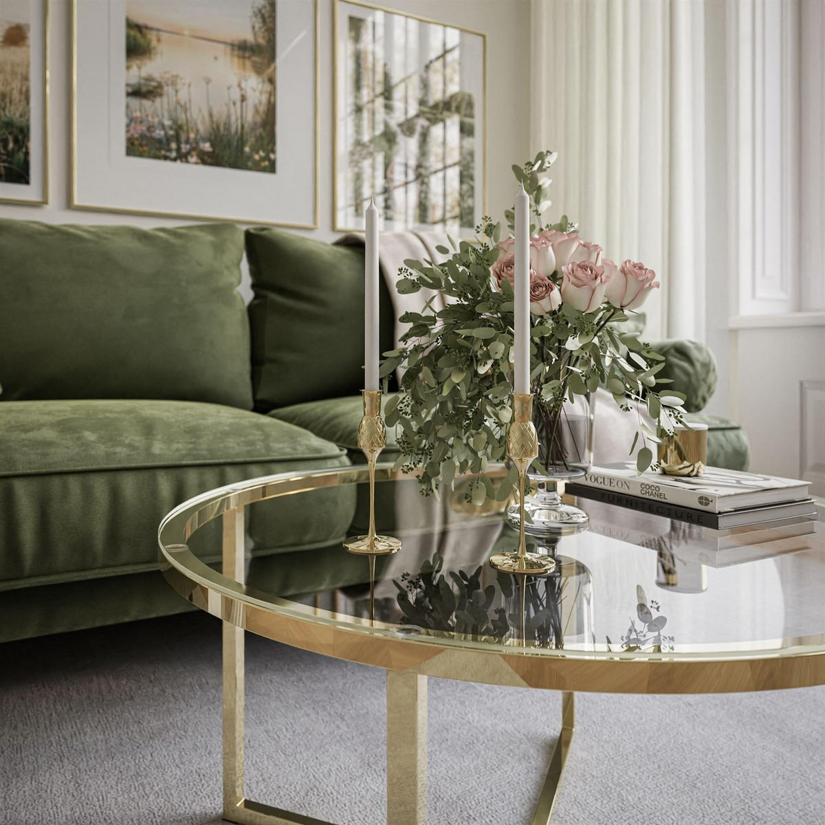 COUCHTISCH CIRI-X mit Glasplatte und goldener Basis - Goldfarben, Glas (70/70/44.4cm) - Lookway