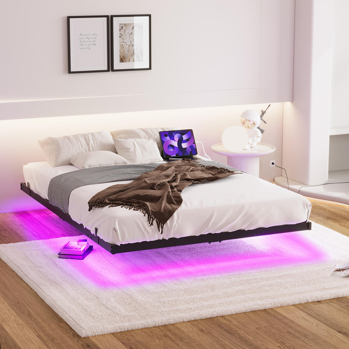 METALLBETT 120/200 cm in Schwarz mit LED und USB - Schwarz, Metall (120/200cm) - WISHDOR