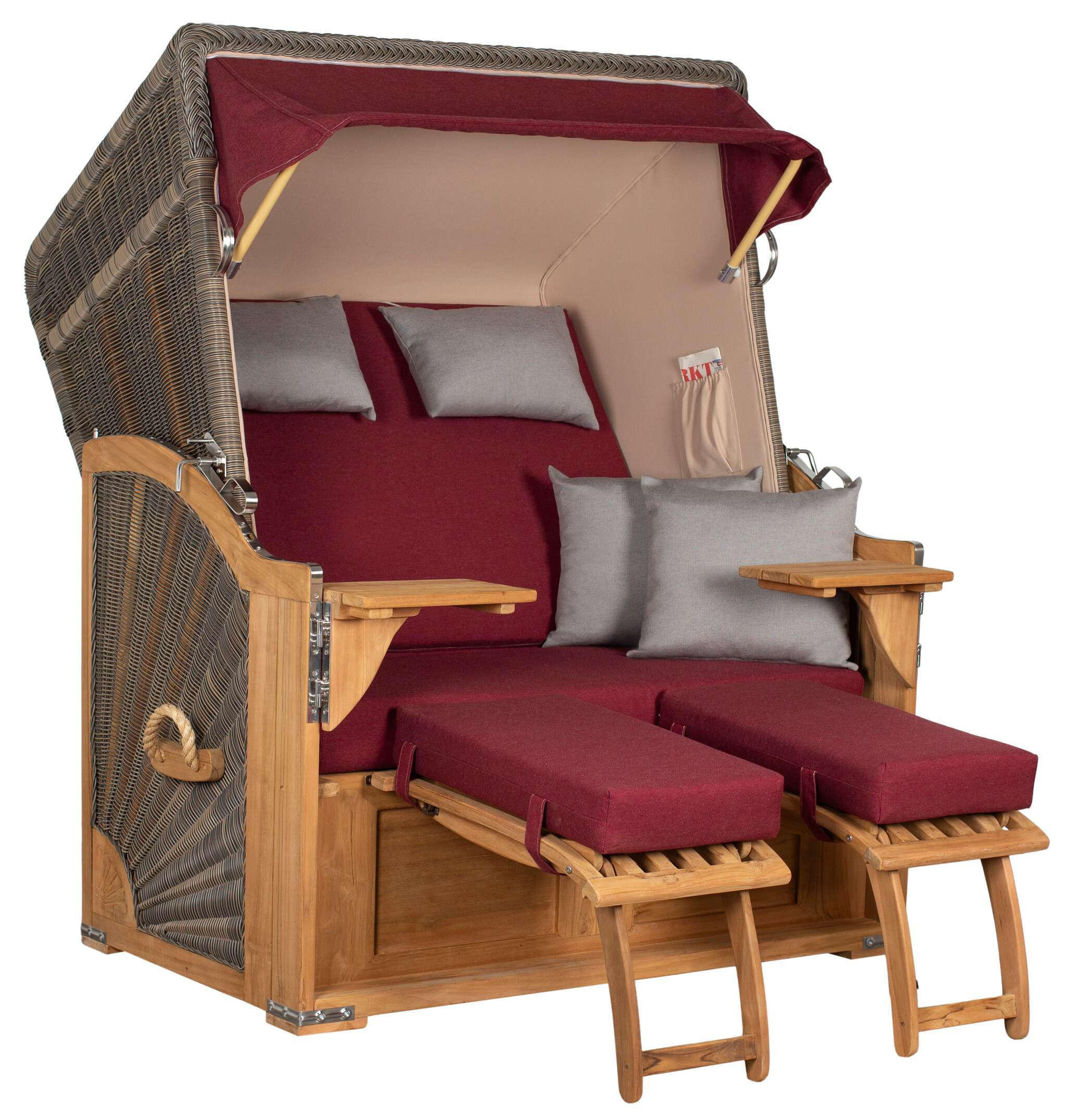 STRANDKORB SEEBLICK 2 Sitzer Teak - Rot/Braun, Metall (125/170/80cm) - Mr. Deko