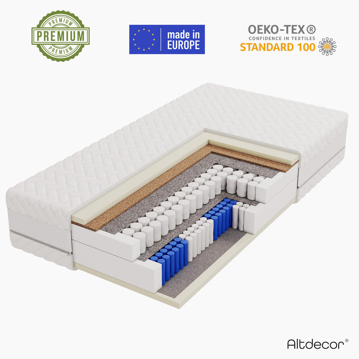 MATRATZE 100x200 Härtegrad H3 & H4 - 28 cm Taschenfederkernmatratze Bett Matratzen MINTA - Weiß, Kunststoff - ALTDECOR