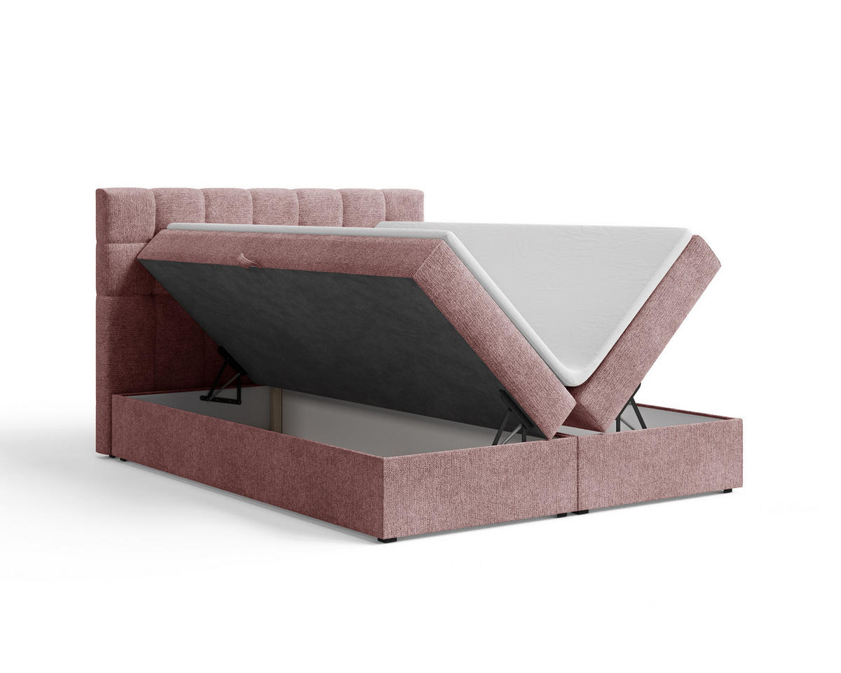 BOXBETT - Bett 05 OSLO - Aragon - 140x200 cm - mit Bettkasten und Komfort-Topper - Rosa, Holz (140/200cm) - ROYAL24_MARKT